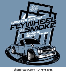 flywheel smoke amazing drift truck, illustration of competition truck drif