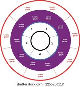 Flywheel vector with 5 sections and further sections.Infographics for business concept. Can be used for presentations banner, workflow layout, process diagram, flow chart, info graph