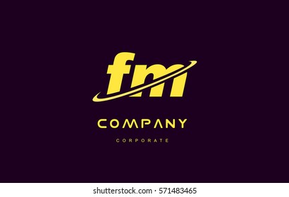 fm alphabet small letter combination purple yellow swoosh modern creative vector logo icon sign design template 