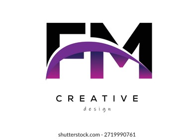FM kreatives und modernes Logo-Design mit kreativem lila Welle abstraktem Latter-Logo-Konzept.