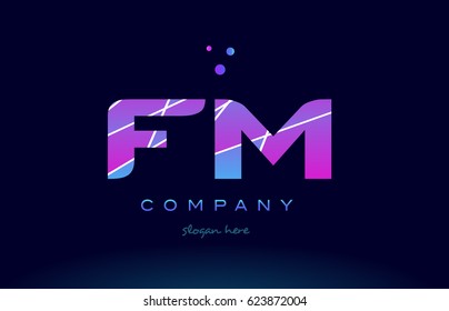fm f m  creative color blue background pink purple magenta alphabet letter company logo vector icon