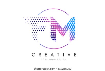 FM F M Pink Magenta Dotted Bubble Letter Logo Design. Dots Lettering Vector Illustration