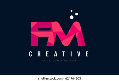 FM F M Purple Letter Logo Design with Low Poly Pink Triangles Concept