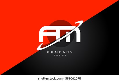 fm f m  red black white technology swoosh alphabet company letter logo design vector icon template 