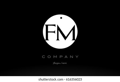 FM F M simple black white circle background alphabet company logo design vector icon template