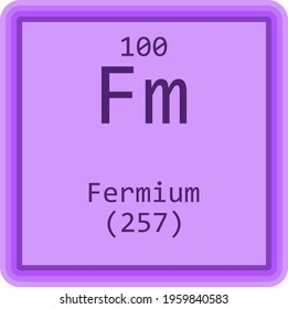 Fm Fermium Actinoid Chemical Element Periodic Table. Square vector illustration, colorful clean style Icon with molar mass and atomic number for Lab, science or chemistry education.