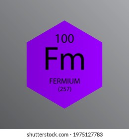 Fm Fermium Actinoid Chemical Element Periodic Table. Hexagon vector illustration, simple clean style Icon with molar mass and atomic number for Lab, science or chemistry education.