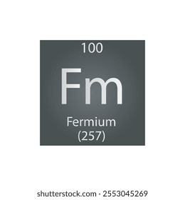 Tabla Periódica De Elementos Químicos Actinoides De Fermio Fm. Ilustración vectorial cuadrada plana simple, icono de estilo limpio simple con masa molar y número atómico para laboratorio, ciencia o clase de química.