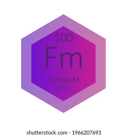 Fm Fermium Chemical Element Periodic Table. Hexagon gradient vector illustration, simple clean style Icon with molar mass and atomic number for Lab, science or chemistry education.