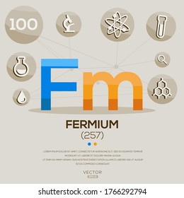  FM (Fermium)The periodic table element,letters and icons,Vector illustration.