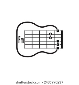 Fm guitar chord icon. Basic guitar chord vector illustration symbol design