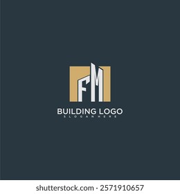 FM initial letter building logo for real estate with square design