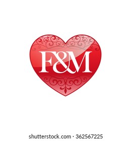 F&M initial letter couple logo with ornament heart shape