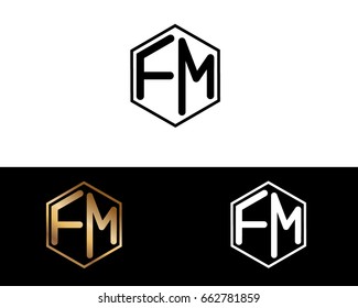 FM initial letters linked with hexagon shape logo
