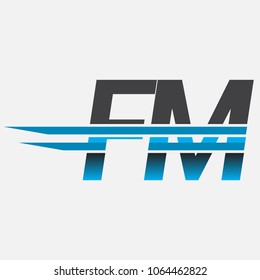 FM initial logo company name colored black and blue, Simple and Modern Logo Design.