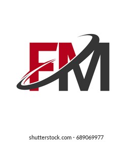 FM initial logo company name colored red and black swoosh design, isolated on white background. vector logo for business and company identity.