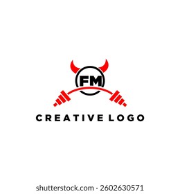FM initial monogram for fitnes or gym logo with devil style design