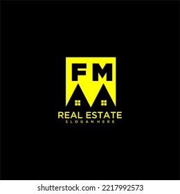 FM initial monogram logo real estate in square style design