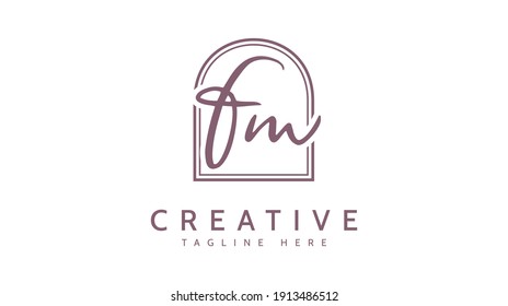 Iniciales FM, vector de logotipo de escritura a mano