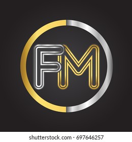 FM Letter logo in a circle. gold and silver colored. Vector design template elements for your business or company identity.