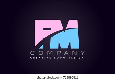 fm letter logo combination alphabet vector creative company icon design template modern  pink blue bold