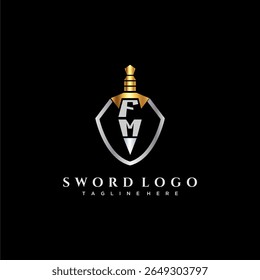 Letra FM monograma de luxo para escudo e espada estilo imagem