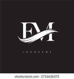 Logotipo del monograma de la letra de FM con la carrera del cepillo para la identidad moderna de la marca