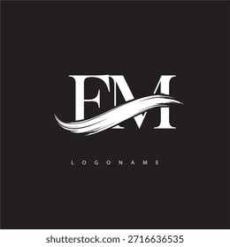 Logotipo del monograma de la letra de FM con la carrera del cepillo para la identidad moderna de la marca