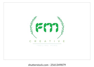 FM letters eco logo with leaf. Fresh nature and healthy leaf logo design.