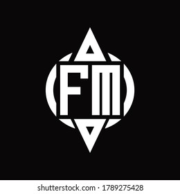 Logotipo FM con círculo redondeado combinando la plantilla de diseño de triángulo superior e inferior