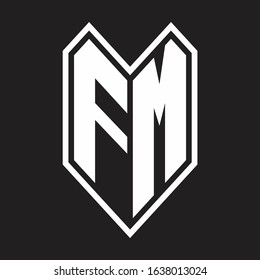 FM Logo monogram with emblem line style isolated on black background