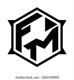 FM Logo monogram with hexagon and sharp shape design template