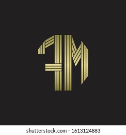 FM Logo monogram outline style linked isolated with gold colors