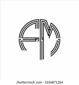FM Logo monogram triple ribbon style line design template isolated on white background