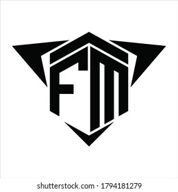 Monograma del logotipo FM con flecha de alas alrededor de la plantilla de diseño sobre fondo blanco