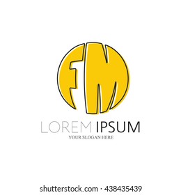FM Logo. Vector Graphic Sphere Branding Letter Element. White Background