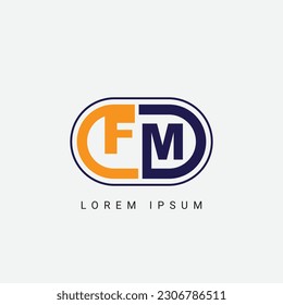 FM or MF Letter Initial Logo Design, Vector Template