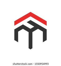 FM or MF logo design wordmark initials logo in polygon shape with negative space