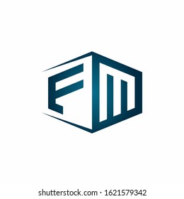 FM monogram logo with hexagon shape and negative space style ribbon design template