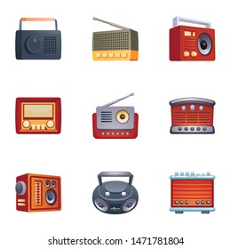 Fm radio icons set. Cartoon set of fm radio vector icons for web design