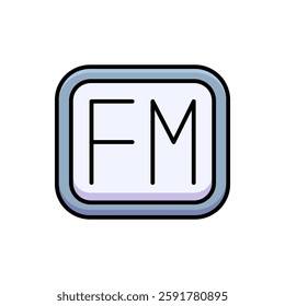 FM Radio Letter Icon in a Rounded Rectangular Button with Blue Tint for Digital and Communication Design