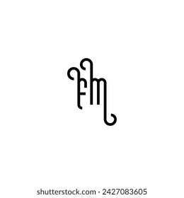 FM simple curved concept initial logo design black and white background