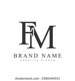 FM trendy logotype template. Initial letter f and m classic font style. Creative logo for company name or identity. Vector illustration.