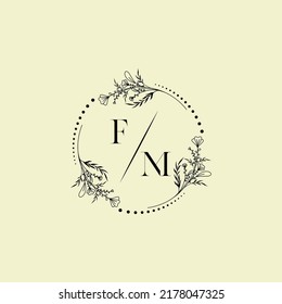 Letras iniciales del logo de la boda FM en un diseño profesional de alta calidad que se imprimirá en cualquier medio impreso