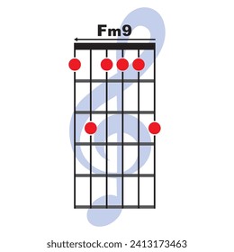 Fm9  guitar chord icon. Basic guitar chord vector illustration symbol design