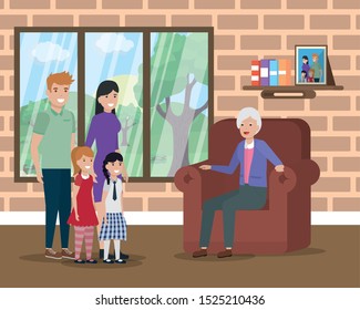 fmaily love grandmother with son grandchilds vector illustration