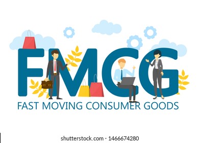 FMCG Fast Moving Consumer Goods Vector Isolated. Business Acronym, Marketing Abbreviation. Quickly Moving Product, Short Term Goods. Business And Commerce.