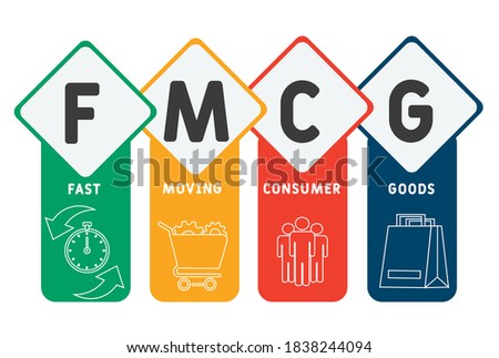 FMCG - Fast Moving Consumer Goods acronym  business concept background. vector illustration concept with keywords and icons. lettering illustration with icons for web banner, flyer, landing page