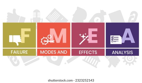 FMEA - Failure Modes and Effects Analysis acronym. business concept background. vector illustration concept with keywords and icons. lettering illustration with icons for web banner, flyer