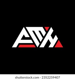 FMH triangle letter logo design with triangle shape. FMH triangle logo design monogram. FMH triangle vector logo template with red color. FMH triangular logo Simple, Elegant, and Luxurious design.